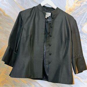 Adrianna Papell 100% Silk Mandarin Collar Jacket ✨ Elegant Charcoal Gray Size 8